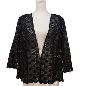 Alex Evenings Black Lace Sequin 2-Piece Top Cardigan & Shell Women XL Approx